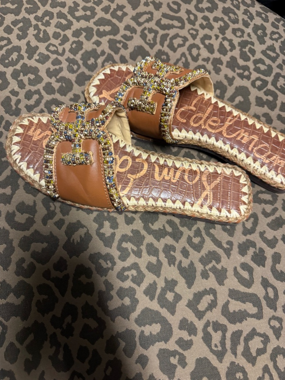 Sam Edelman Tan Beaded Slide Sandals